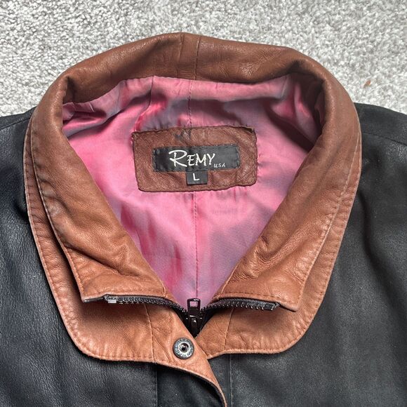 VTG Remy Soft Leather Jacket Double Collar, Black, Iridescent Lining, Mens Large - Picture 2 of 10